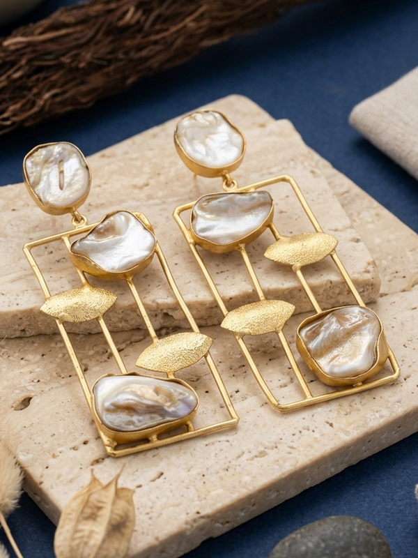 Gold Tone Moon Stone Earring