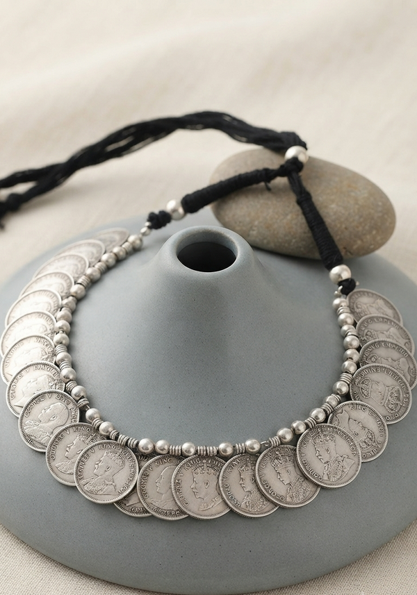 Stunning Oxidized Coin Choker Set