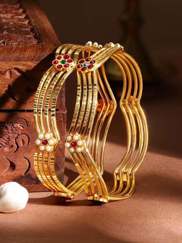 Gold Plated Stone Studded Bangles Set