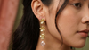 Flowers And Pearl Drop Brass Earrings
