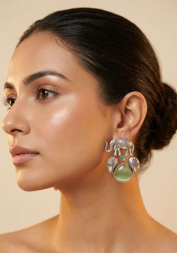 Elephant Design Earring with Monalisa Stone