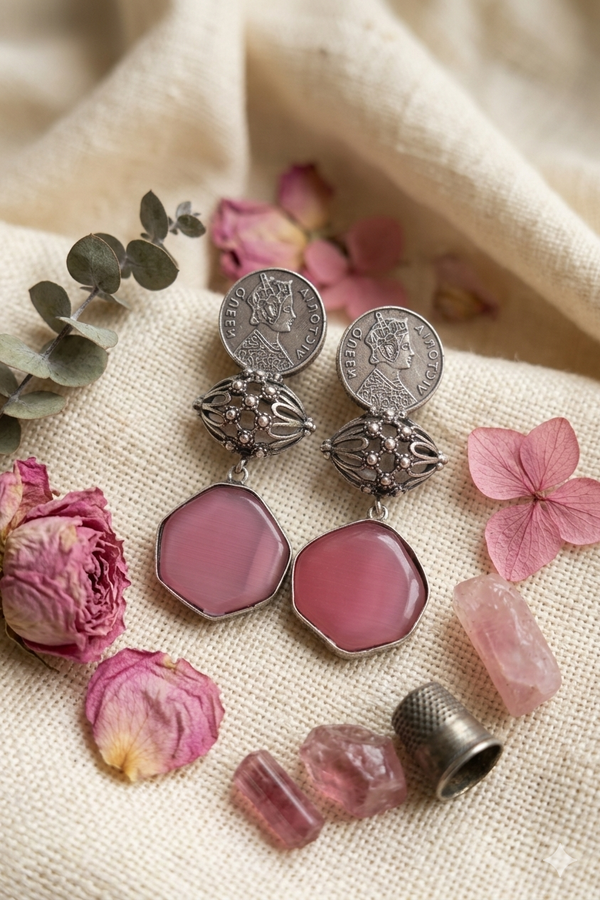 Oxidized Queen Victoria Long Earrings