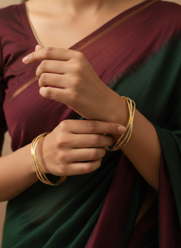 Two Tone Gold Layered Bangles
