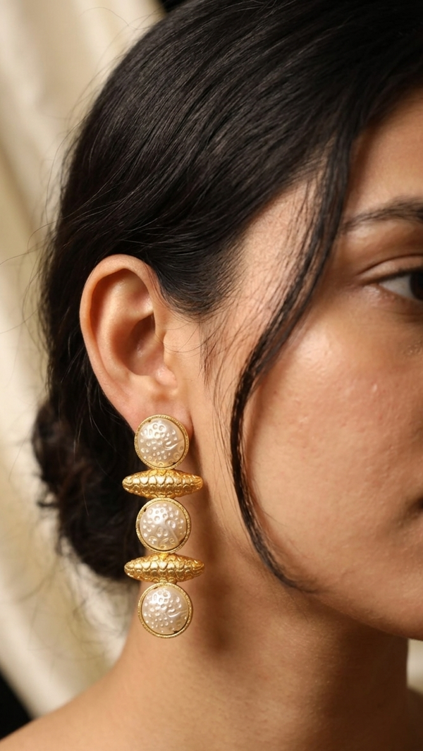 Elegant Brass Metallic Multi-Shape Golden Earrings