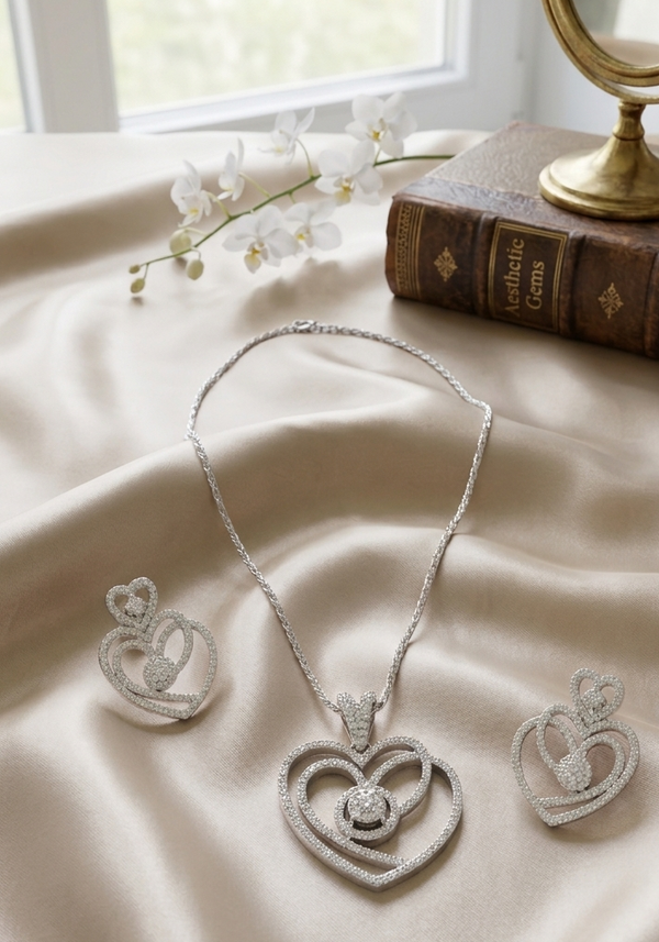Dual Heart Sliver AD Pendant Set