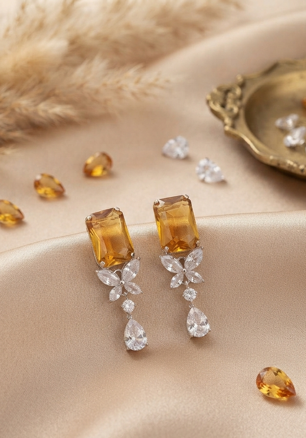 Rectangular Diamond Studded Earrings