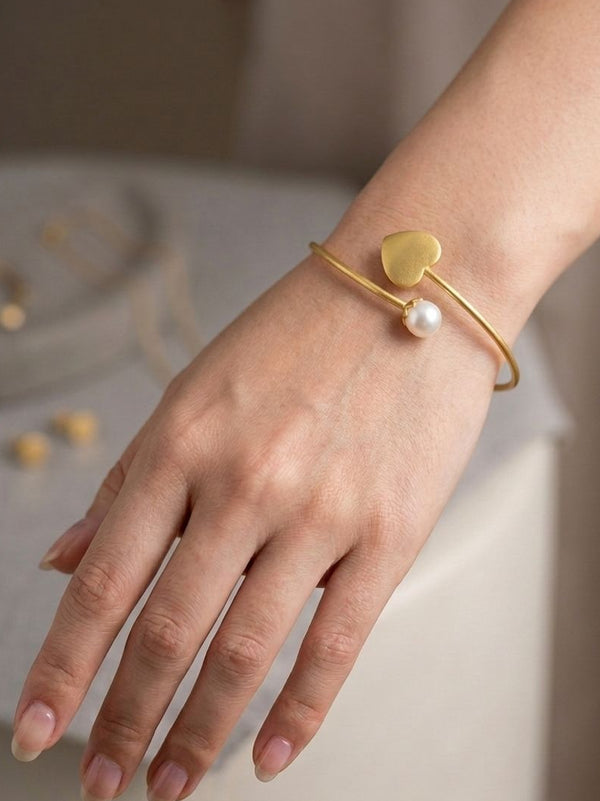 Heart And Pearl Adjustable Bracelet