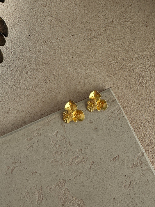 Gold-Plated Flower Stud Earrings