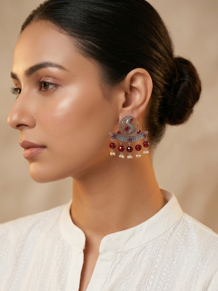 Dangling Peacock  Oxidized Earrings