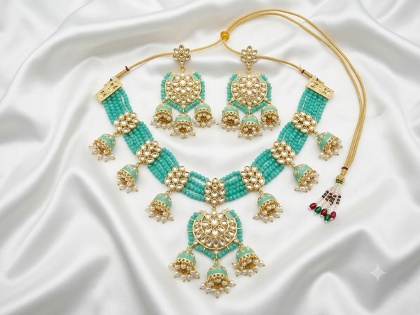 Designer Kundan Necklace set with Jhumkas style