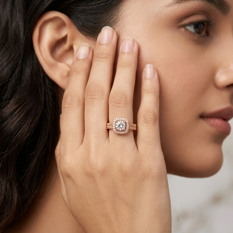 Square Solitaire Rose Gold Ring