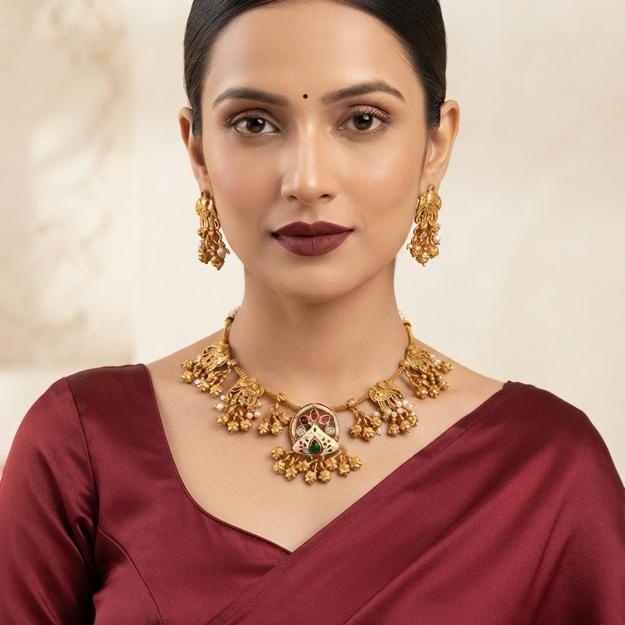 Traditional Elephant Design with Ghungroo Choker Set