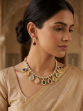 Meraki Multicolored Gold Tone Kundan Choker Set