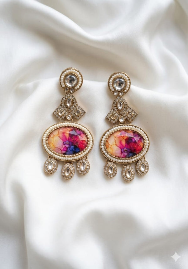 Resin Art Traditional Kundan Earrings