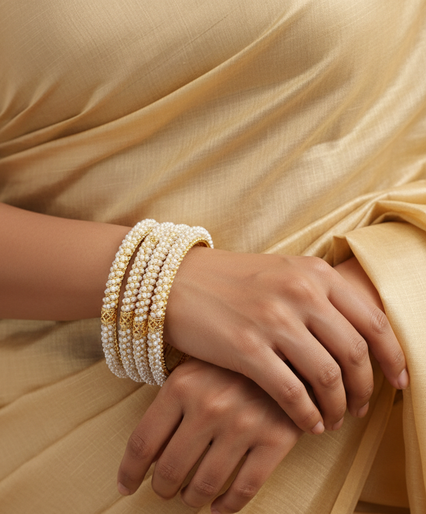 White Moti Gold Plated Bangles