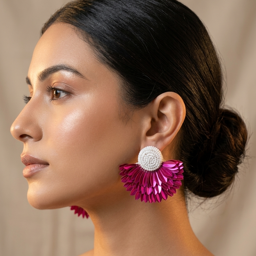 Multi Colour Beads Feather Earrings