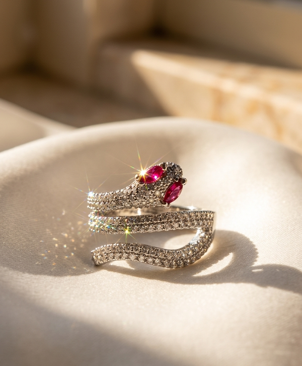 Women Gold-Plated Stone Studded Adjustable Snake Ring
