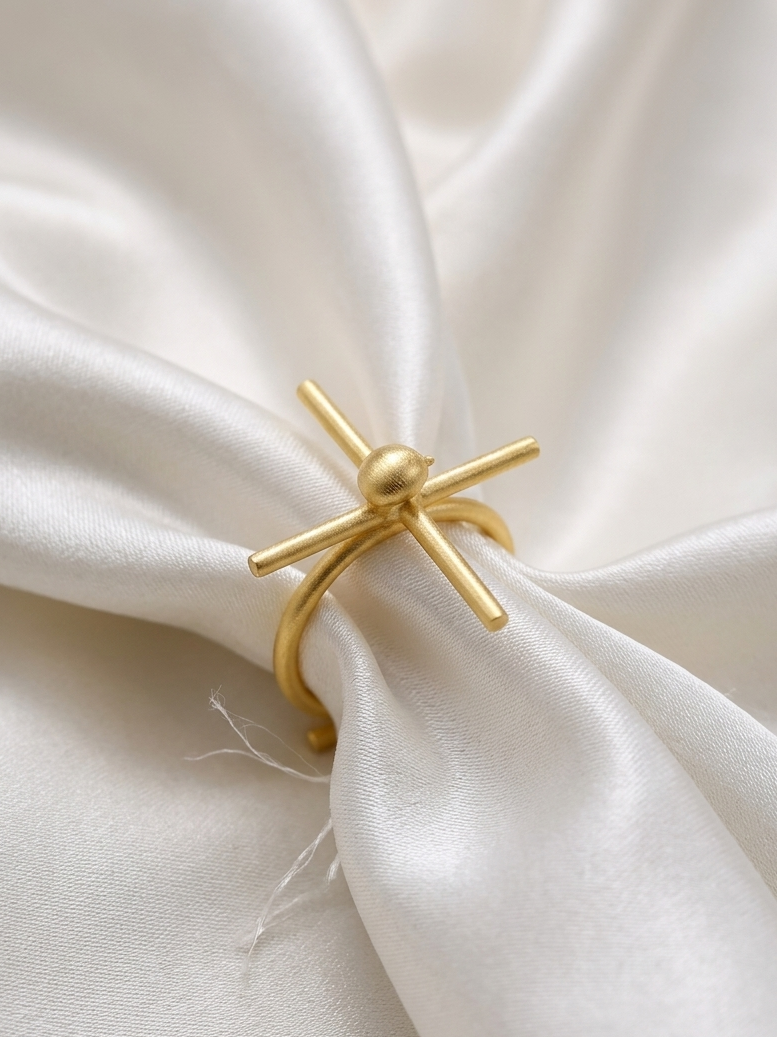 Gold Plated Cross Adjustable Ring