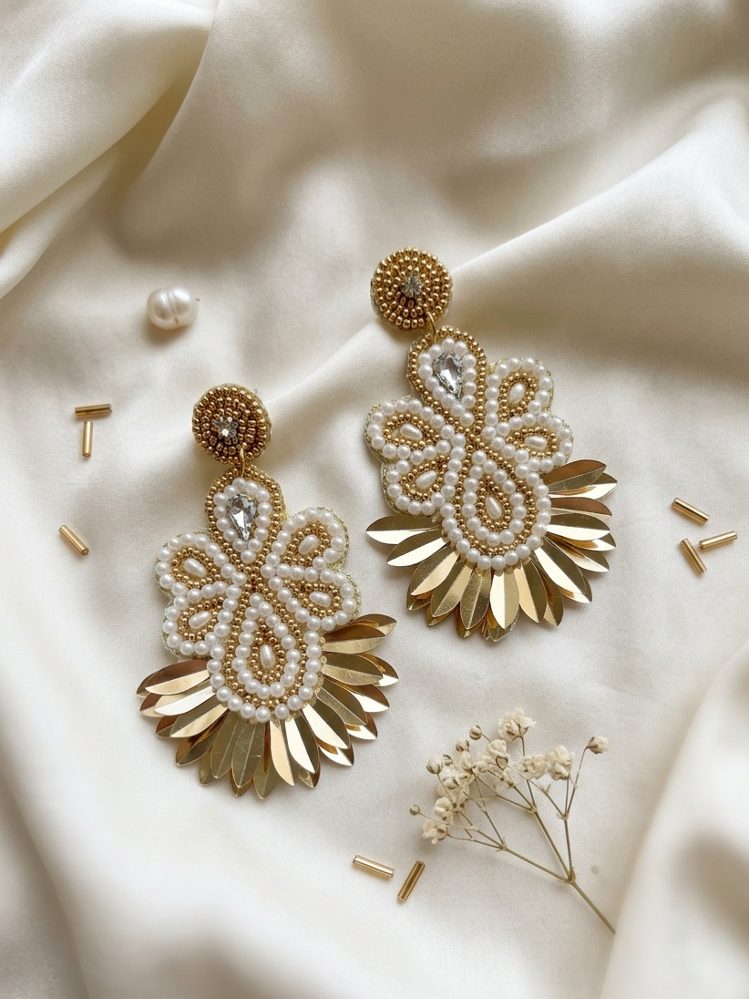 Golden White Quirky Earrings