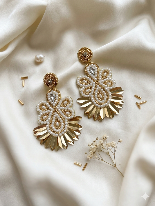 Golden White Quirky Earrings