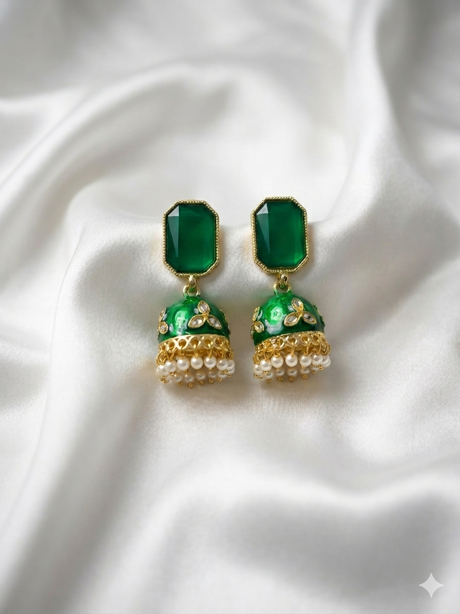 Traditional Meenakari Kundan Jhumka