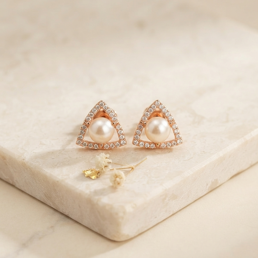 Rose Gold Pearl Light Weight Studs