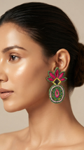 Multicolor Handmade Embroidered Pineapple Earrings