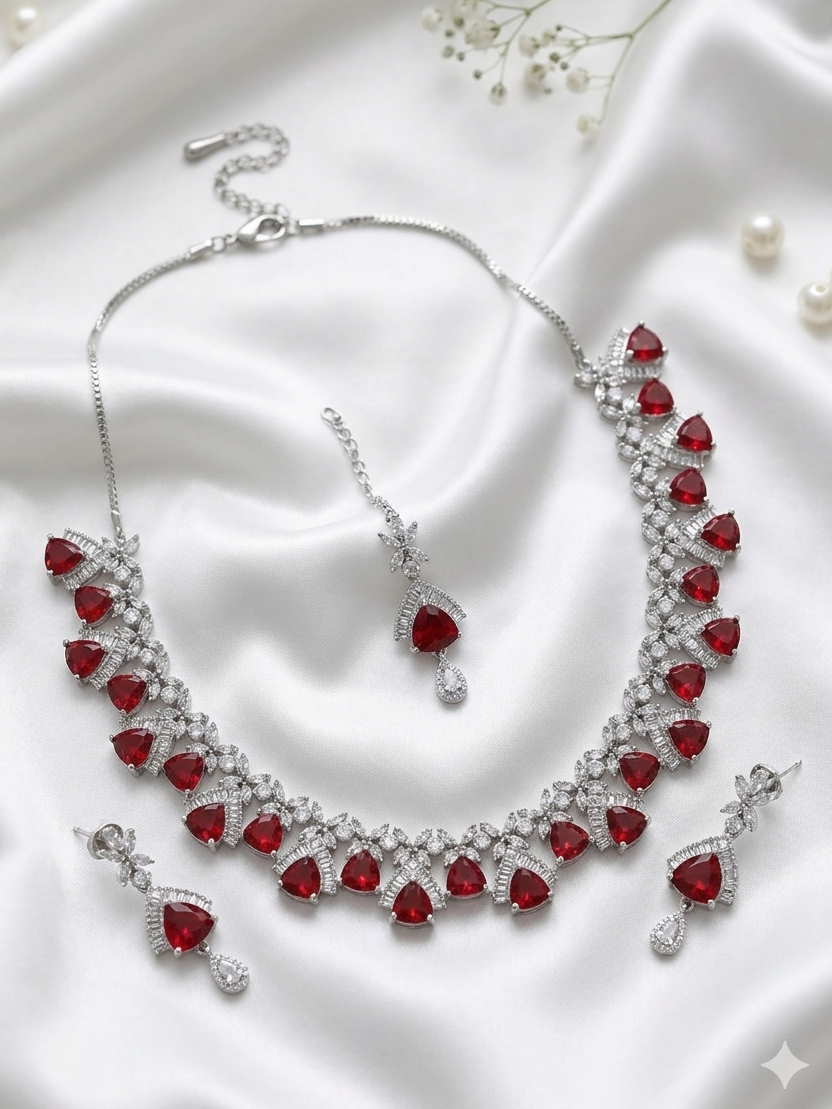 Rhodium Plated CZ Sparkling Necklace Set