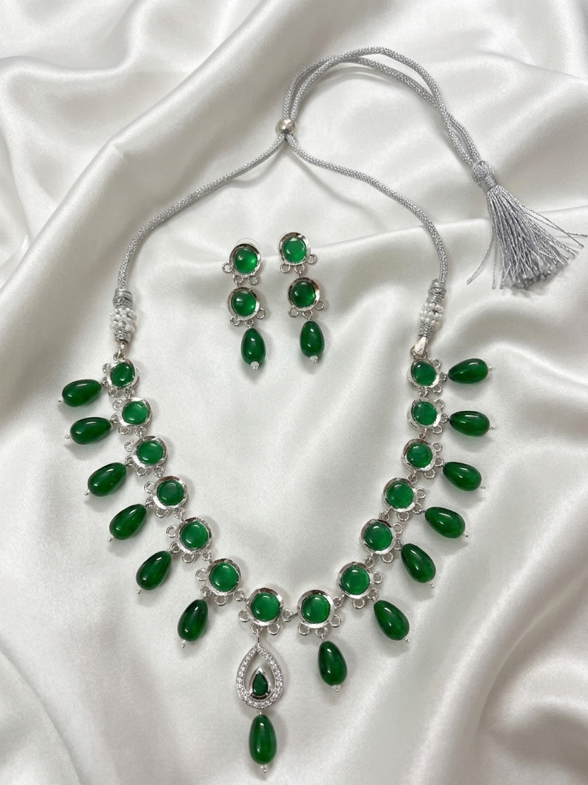 Stylish Green Stone Necklace Set
