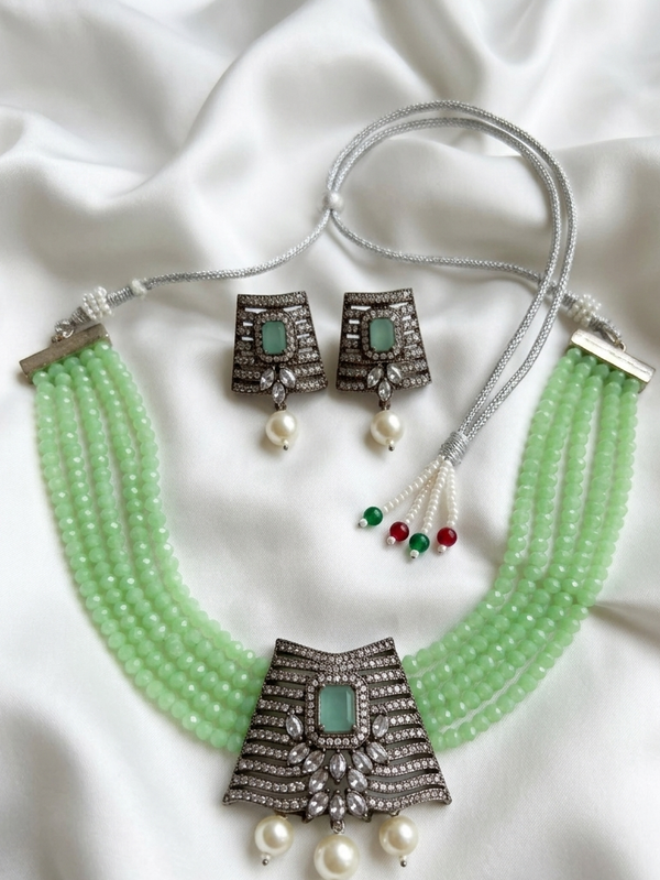 Meraki Red Choker Set with Pearl Drop