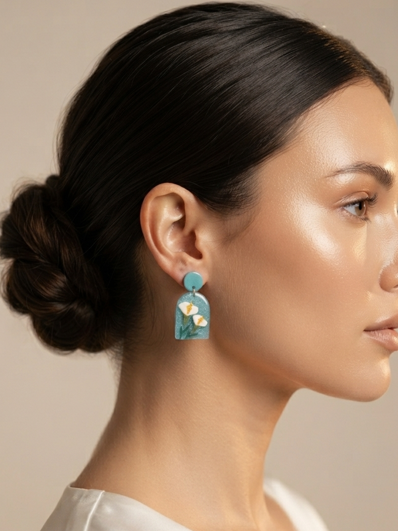 Drop Dangle Flower Print Earrings