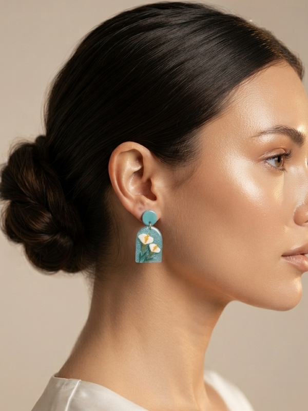 Drop Dangle Flower Print Earrings