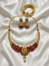Meraki Gold Plated Ganesh Design with White Pearls Necklace – Earring Set