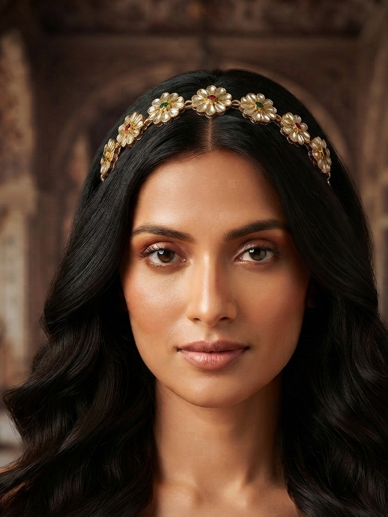 Gold Alike Flower Kundan Hairband