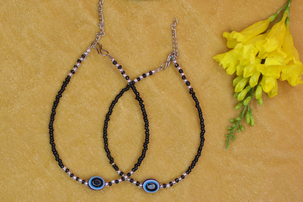 Silver Black Evil Eye Anklet