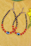 Colorful and Black Beads Silver Anklet