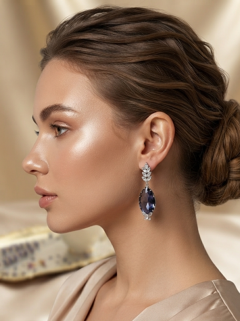 Natural Citrine And White Diamond Earrings