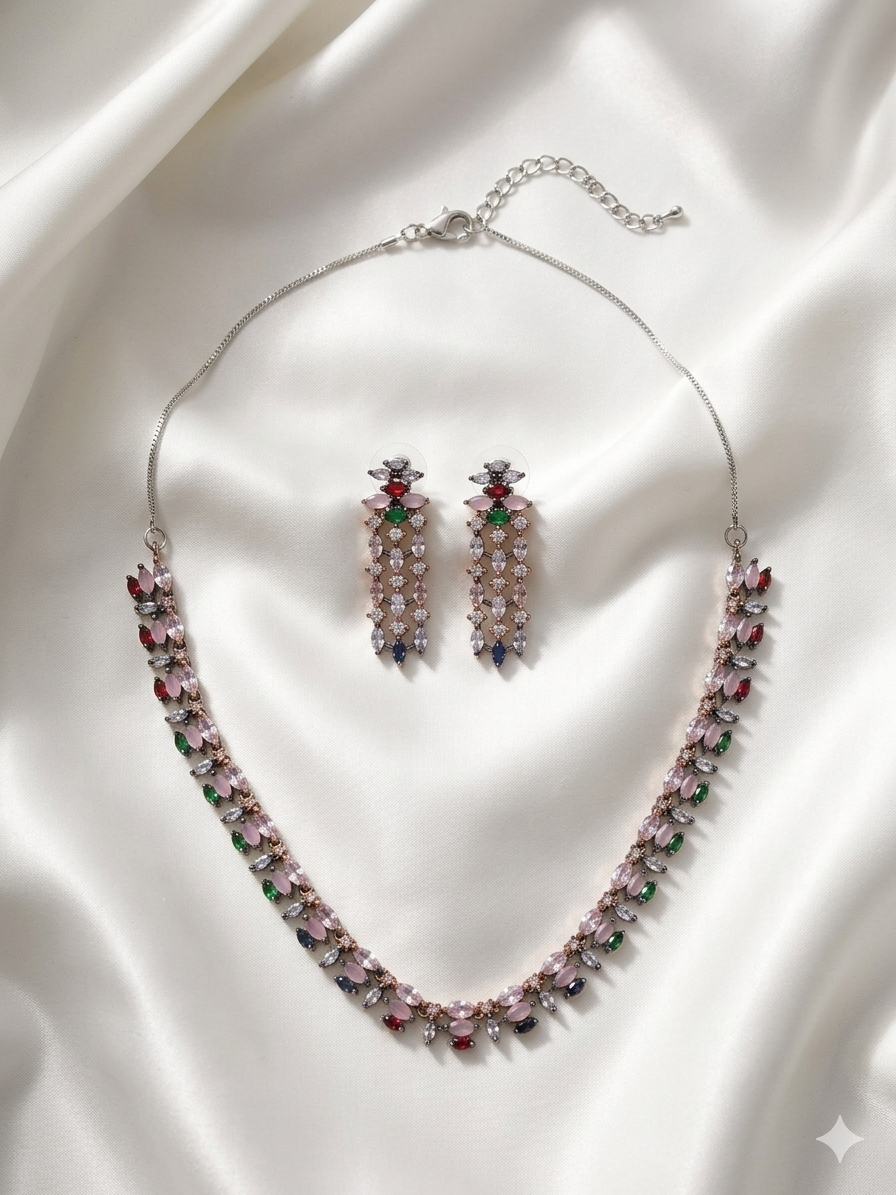 Tourmaline CZ Diamond Blackish Necklace Set/Statement Jewelry