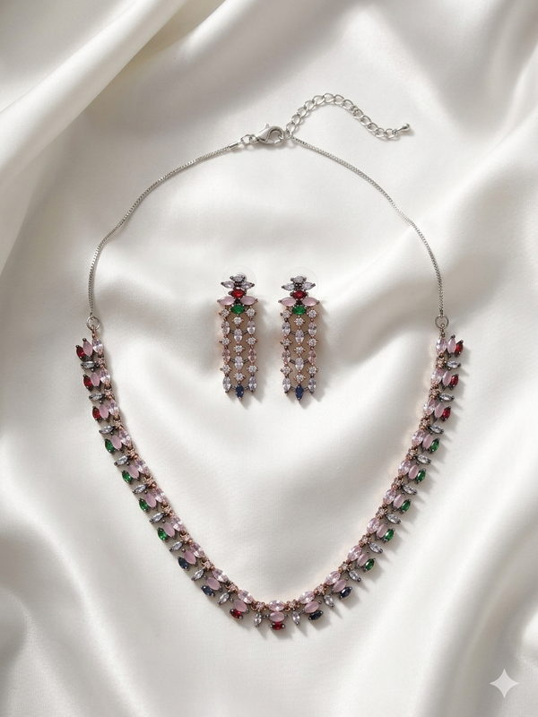 Tourmaline CZ Diamond Blackish Necklace Set/Statement Jewelry