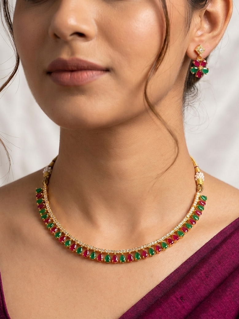 Meraki Ad Stone Choker set with Earrings
