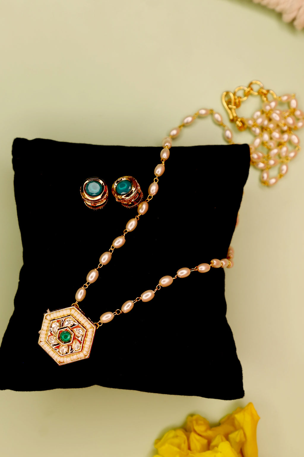 Gold Plated Stones Studded Pendant with Studs