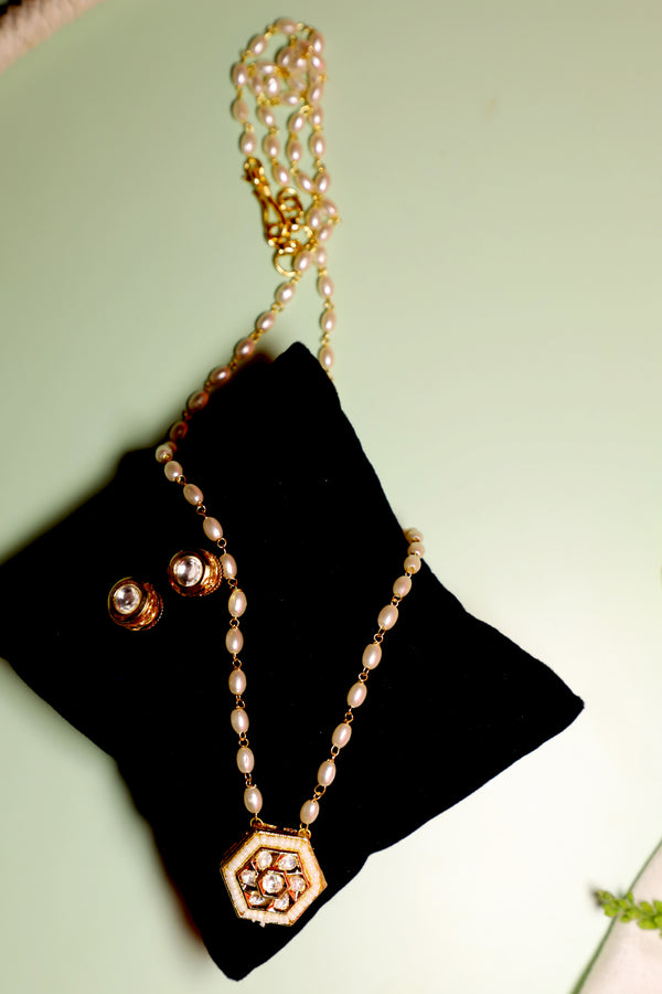 Gold Plated Stones Studded Pendant with Studs