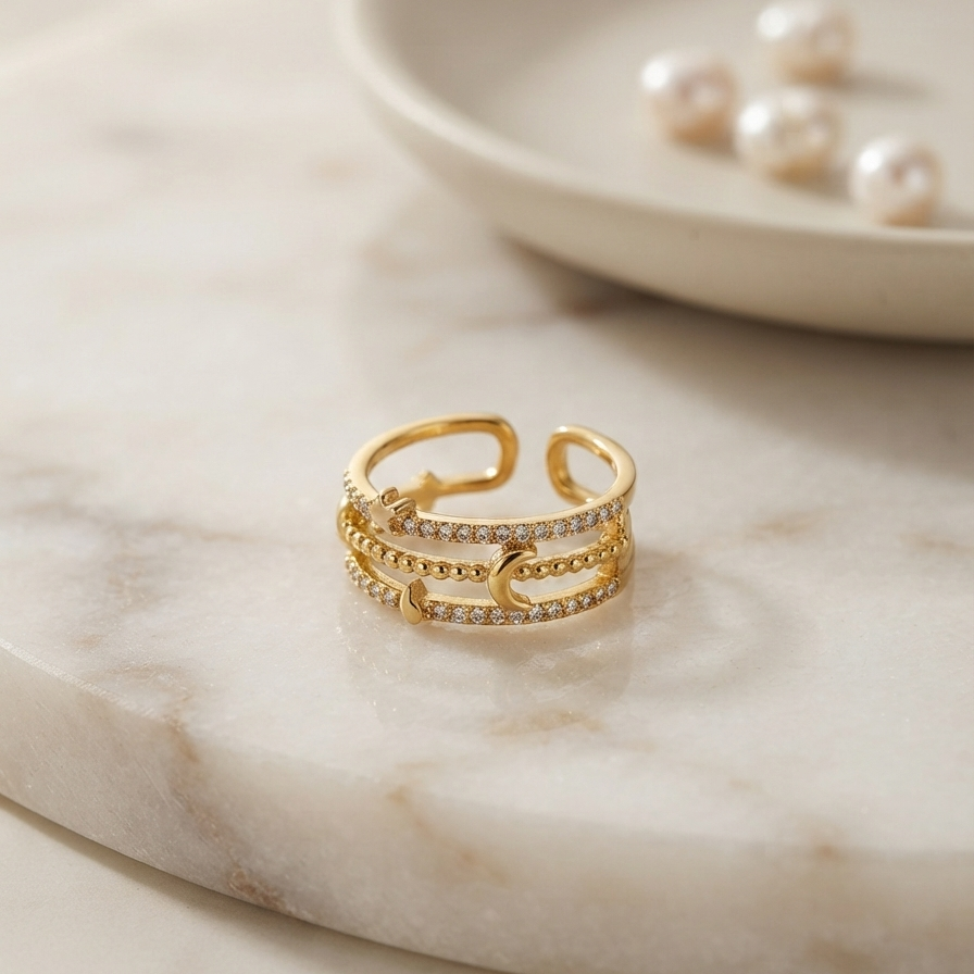 Moon Star Triple Layer Ring