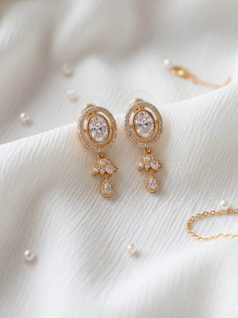 Stylish Latest Rose Gold Plated Glittering Crystal Earring