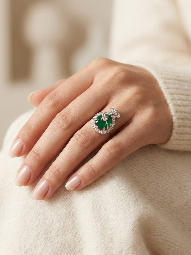 Sterling Emerald Pear cut Ring