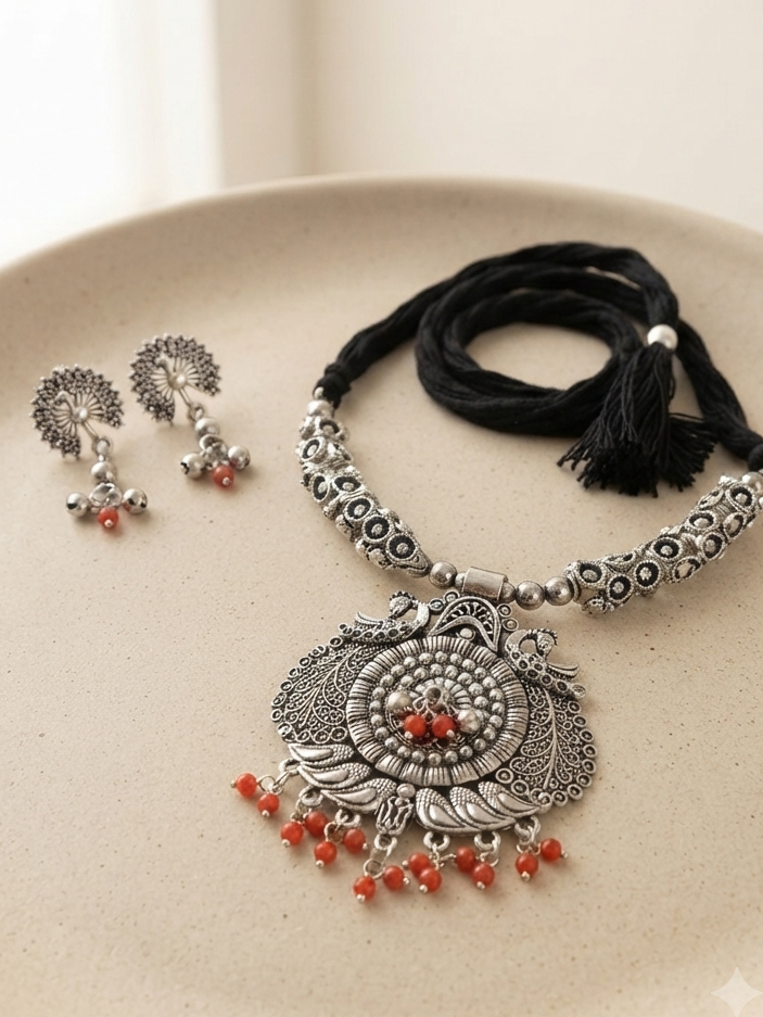 Peacock Color Beads Choker Set