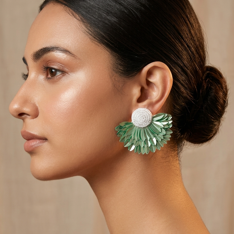 Multi Colour Beads Feather Earrings