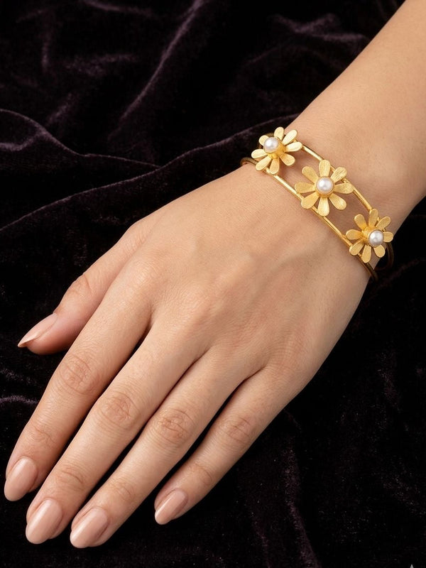 Gold Plated Flower Design Brass Bracelet