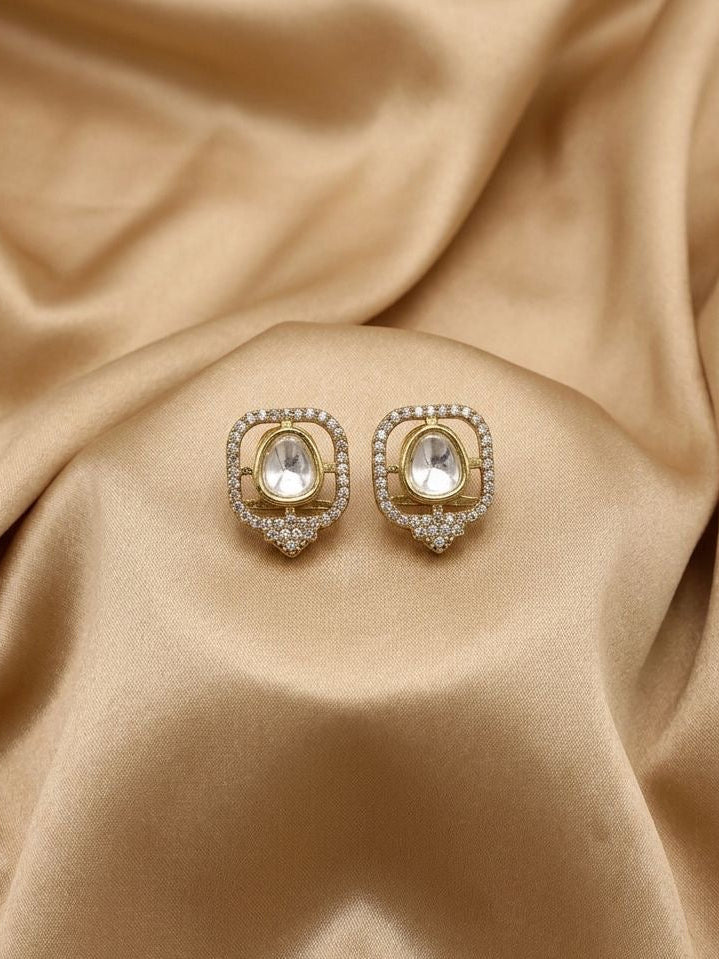 Elegant Gold Polki Diamond Earrings