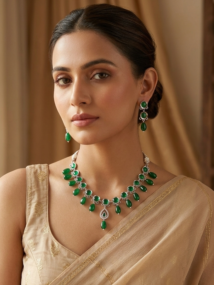 Stylish Green Stone Necklace Set